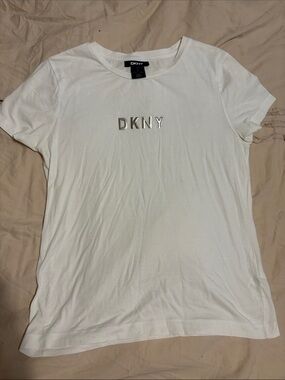 DKNY White Tee with Silver Logo large